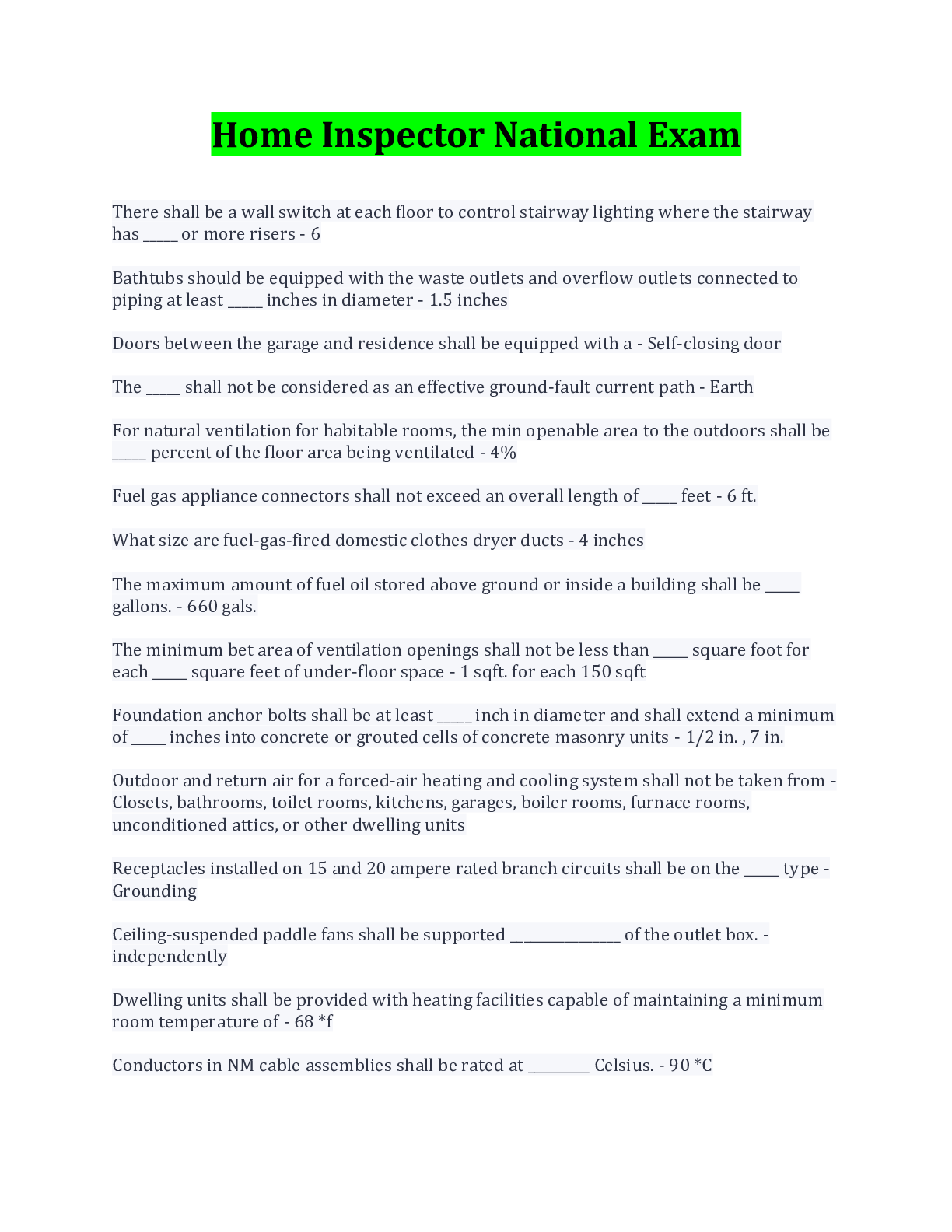 Preview of Home Inspector National Exam Test Bank Questions And Answers. Download